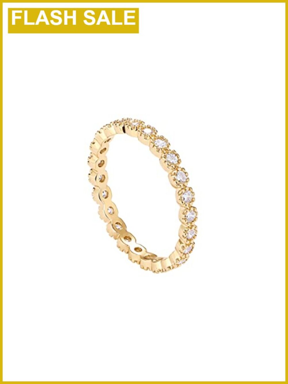 14K Gold Plated CZ Marquise Milgrain Eternity Band Stackable Ring